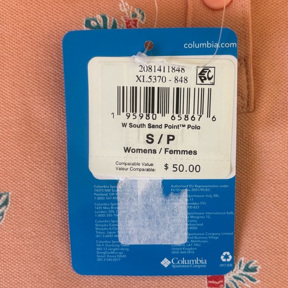 Columbia PFG South Sand Point Peach Print Polo Shirt Size Small Fish & Cocktails - Picture 7 of 13